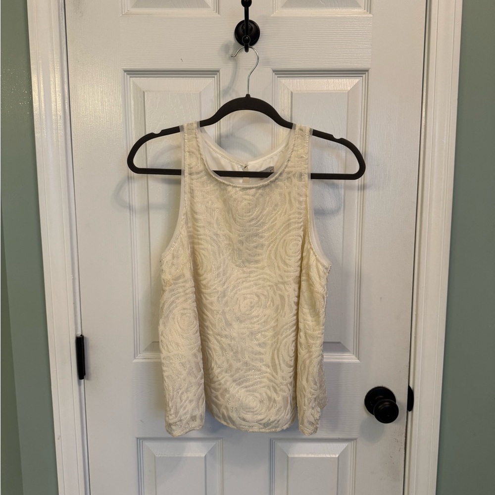 Elegant Cream Sparkly Gold Lined  Rose Sleeveless Top